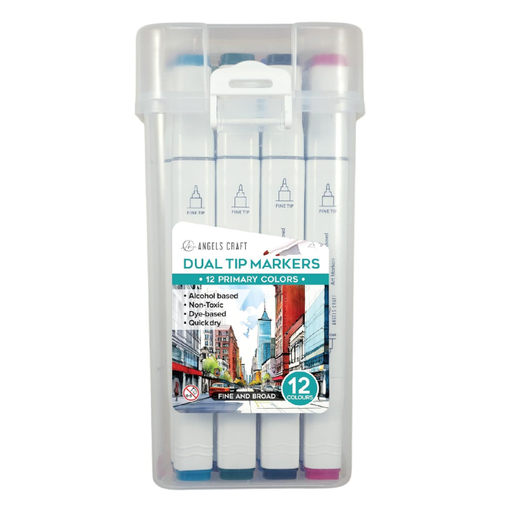 12-Piece Set of Alcohol Dual Tip Markers (Primary Colors)