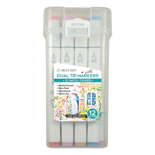 12-Piece Set of Alcohol Dual Tip Markers (Pastel Colors)