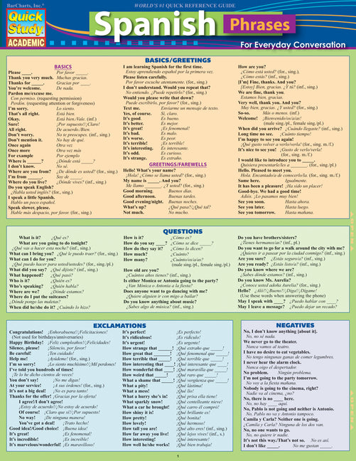 Spanish Phrases: Quickstudy Laminated Reference Guide