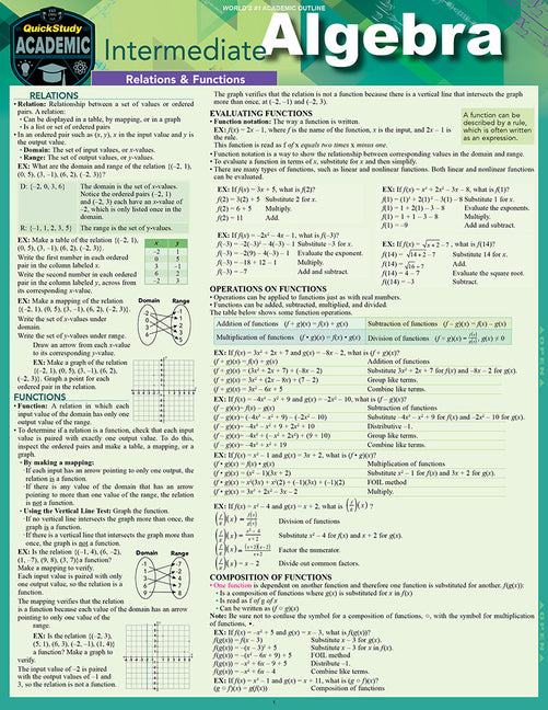Intermediate Algebra: A Quickstudy Laminated Reference Guide