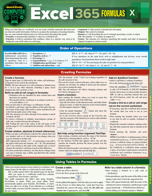 Microsoft Excel 365 Formulas: A Quickstudy Laminated Reference Guide