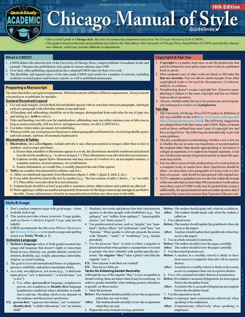 Chicago Manual of Style Guidelines - 18th Edition: A Quickstudy Laminated Reference Guide