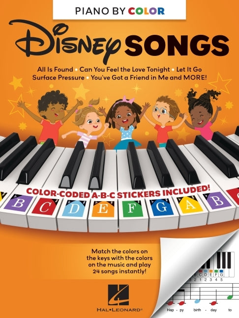 Piano-By-Color: Disney Songs for Beginners Easy Piano Songbook with Color-Coded Notes and Stickers Learn to Play 24 Disney and Pixar Hits for Kids and