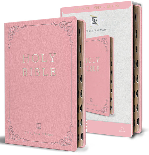 KJV Holy Bible, Giant Print Thinline Large Format, Pink Premium Imitation Leather with Ribbon Marker, Red Letter, and Thumb Indexâ