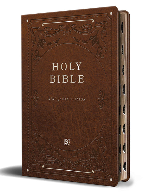 KJV Holy Bible, Giant Print Thinline Large Format, Brown Premium Imitation Leather with Ribbon Marker, Red Letter, and Thumb Index