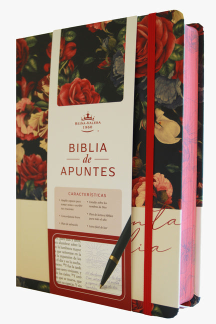 Biblia de Apuntes Rvr 1960 Tapa Dura, Azul Oscuro Con Flores (Edición Cantos Pintados) / Spanish Journaling Bible Rvr 1960 Hardcover Dark Blue with Fl