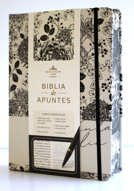 Biblia de Apuntes Rvr 1960 Tapa Dura, Blanco Y Negro Con Flores (Edición Cantos Pintados) / Spanish Journalling Bible Rvr 1960 Hc Black and White with