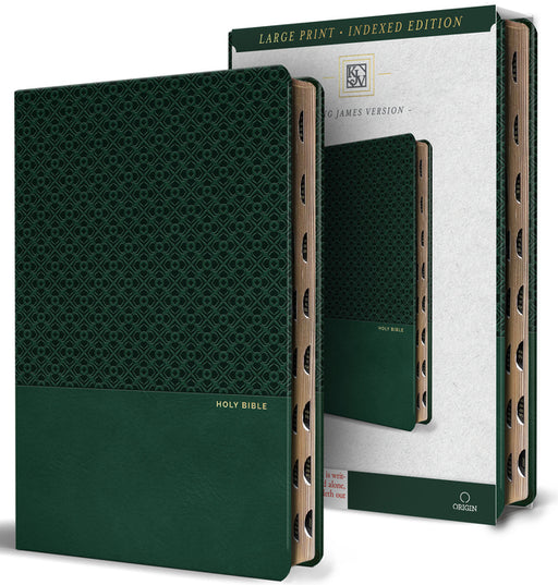 KJV Holy Bible, Large Print, Handy Size Format, Green Premium Imitation Leather with Ribbon Marker, Red Letter, Thumb Index