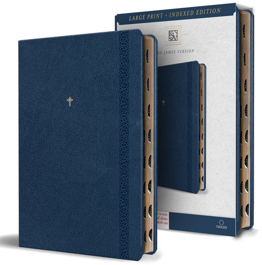 KJV Holy Bible, Large Print Handy Size Format, Blue Premium Imitation Leather with Ribbon Marker, Red Letter, Thumb Index