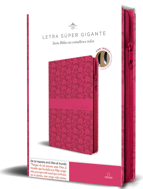 Biblia Reina Valera Revisada 1960 Letra Súper Gigante, Símil Piel Fucsia Rosada, Cremallera E Índice / Spanish Bible Rvr 1960 Super Giant Print, Fuchs